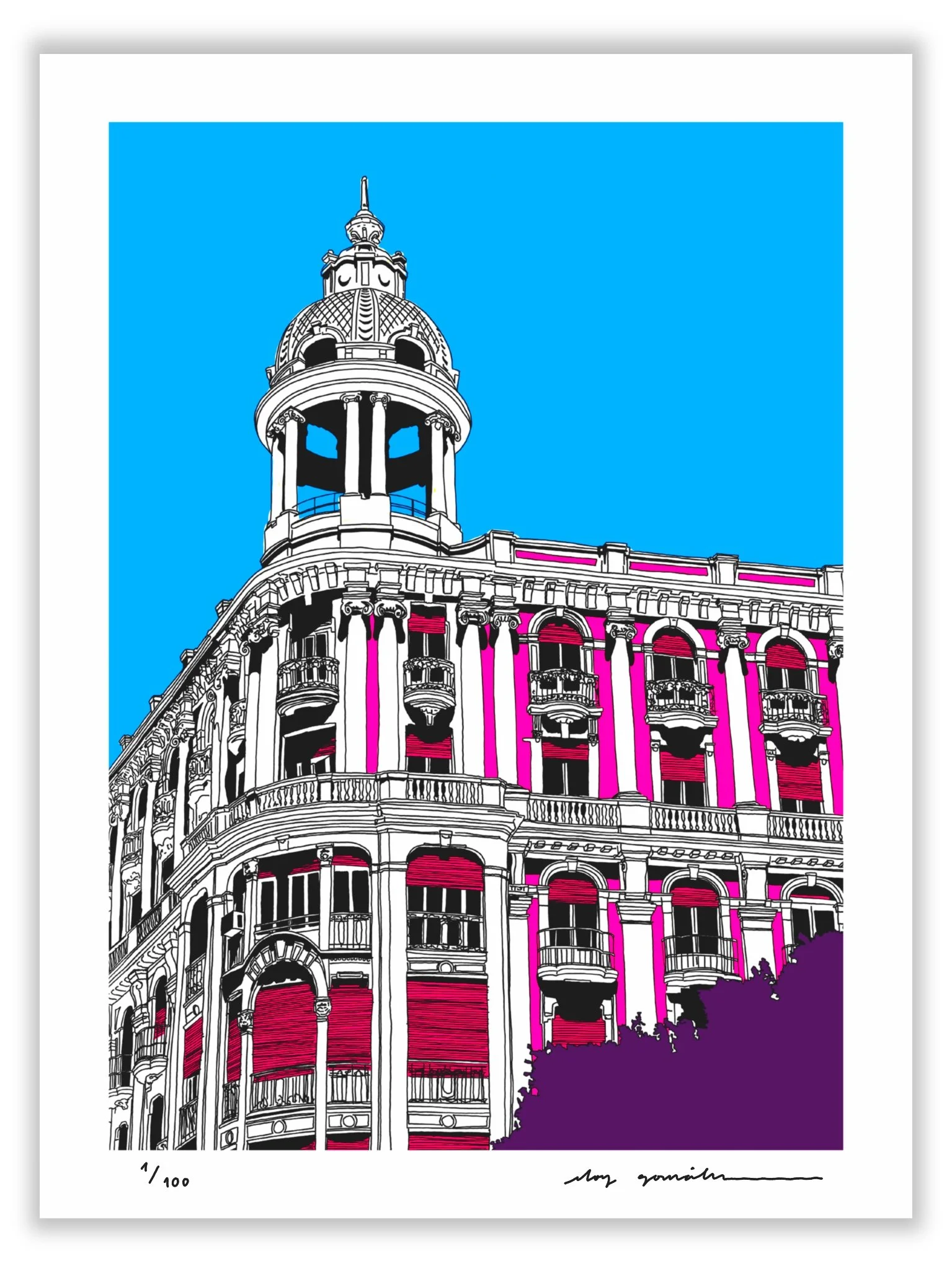 Edificio Cerdá lámina ilustrada por Eloy González