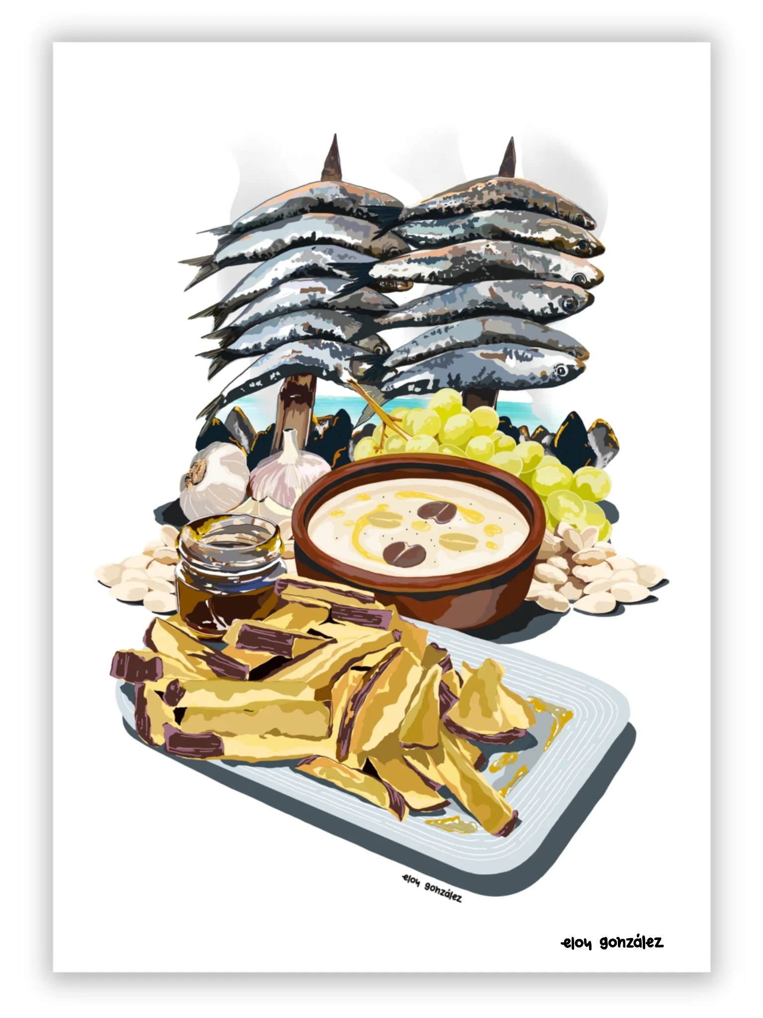 Bodegón malagueño lámina ilustrada por Eloy González