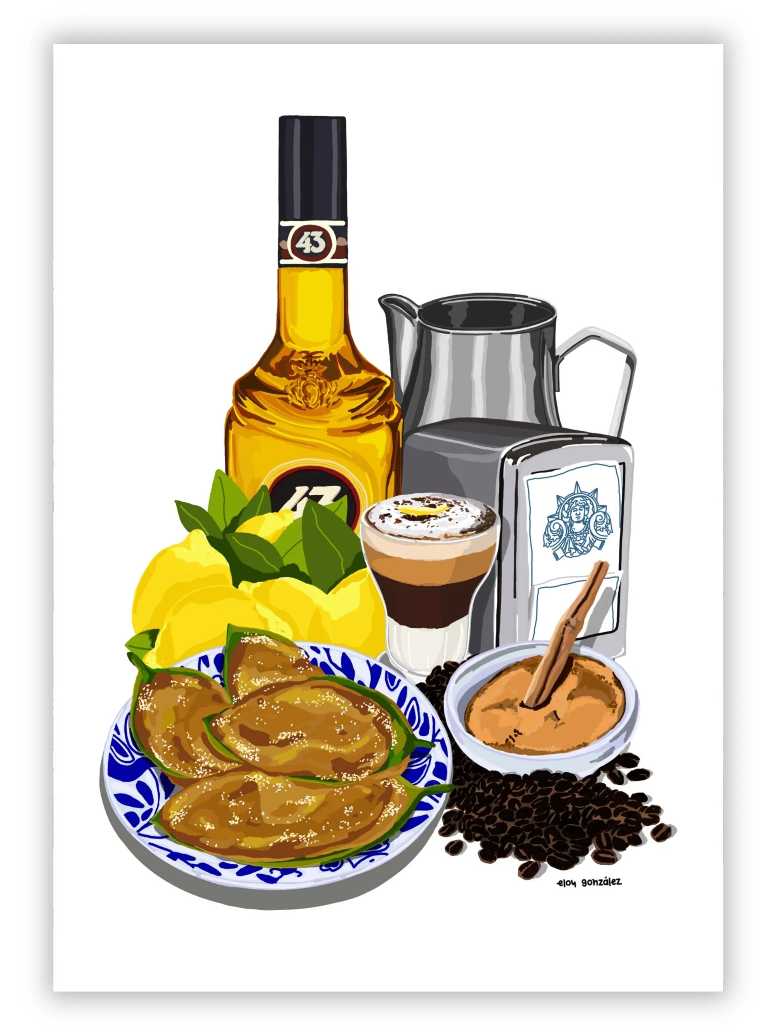 Cafe asiático y paparajotes lámina ilustrada por Eloy González
