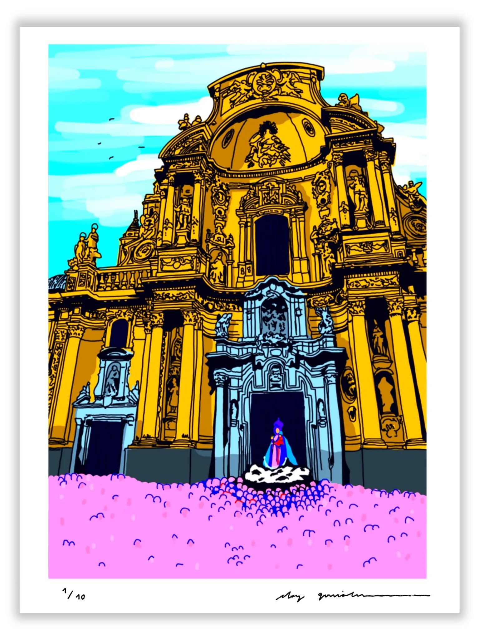 Catedral rosa lámina ilustrada por Eloy González