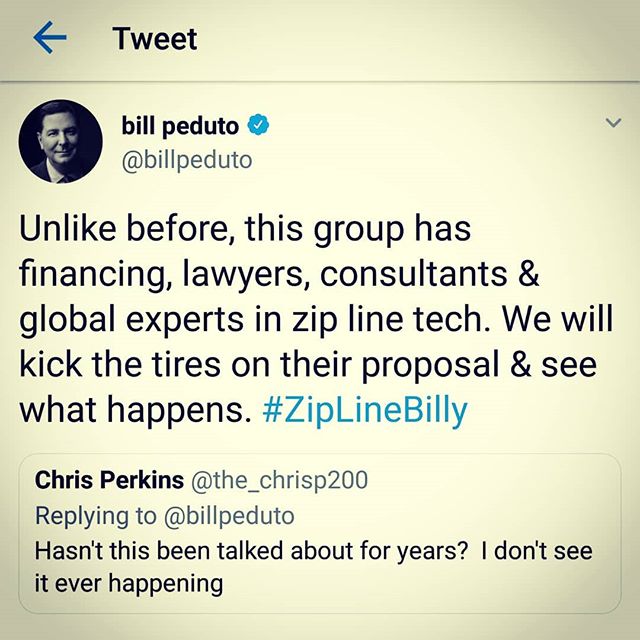 Even #ZiplineBilly is on board! In fact everyone is on board but the train companies! 😂 We had some great meetings this week with another tomorrow. Our entire focus right now is to get permission to zip thru both CSX's and Norfolk Southern's airspac