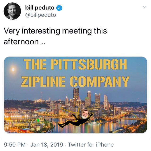 We love having the support of Mayor @billpeduto Doesn&rsquo;t he look great zipping over Pittsburgh!! #pittsburghproud #pittsburgh #zipline #urbanzipline #pghzipco #412