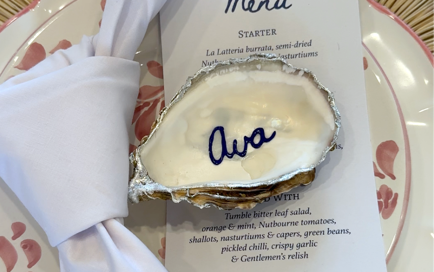 Oyster Shell Place Setting with Silver Leaf and Calligraphy.png