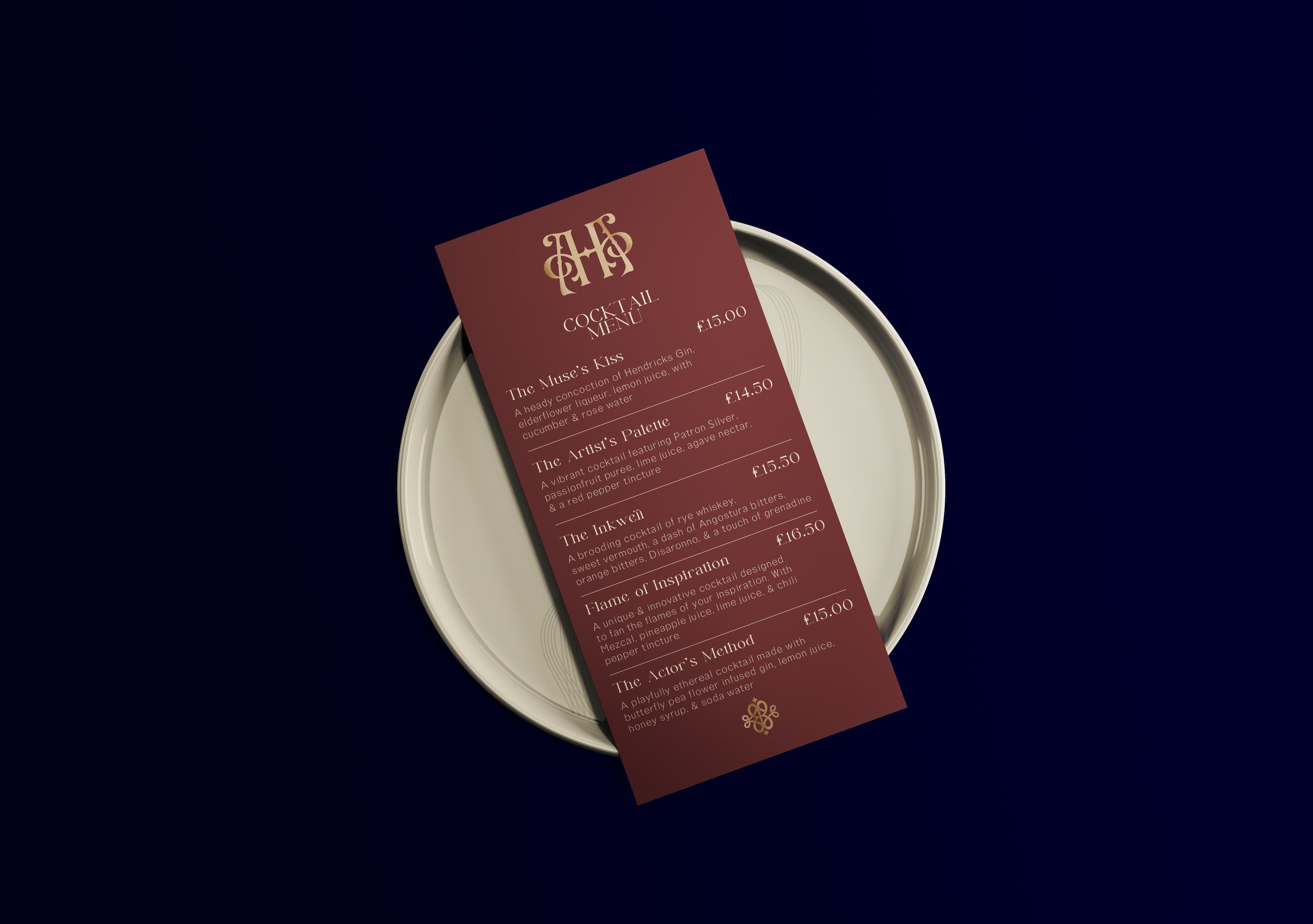 Branded Luxury Event Cocktail Menu with Gold Foil