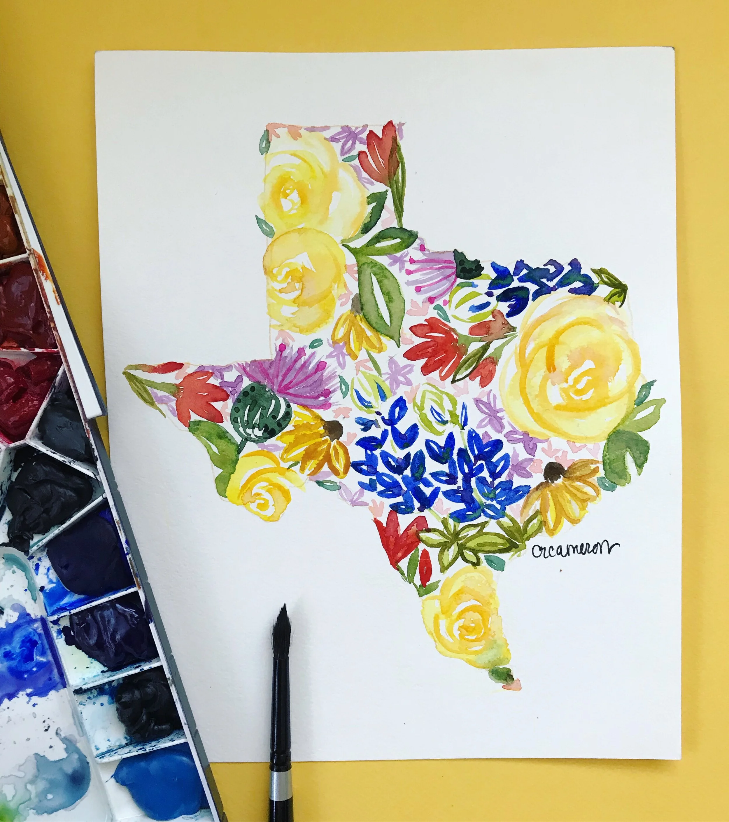 floral Texas watercolor art print