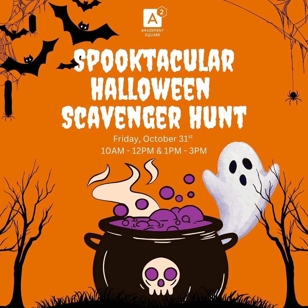 Something spooky is happening at Amazement Square that you won&rsquo;t want to miss! Put on your costumes and join us on Friday, October 31st, from 10AM-12PM and 1PM-3PM for our Halloween Scavenger Hunt! 🎃

Programming is included in museum admissio