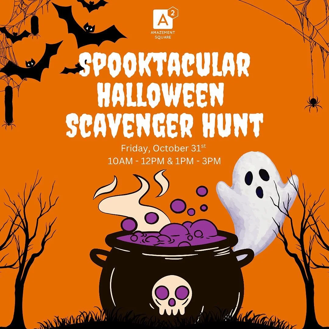 Halloween is almost here! Dress up in costume and join us tomorrow for a spooktacular scavenger hunt from 10AM to 12PM and 1PM to 3PM! 🎃

Purchase admission ahead of time for a discount by visiting https://www.amazementsquare.org/plan-your-visit!