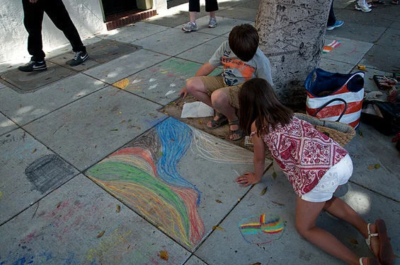 Children’s Chalk Art Area on Vallejo Street between Grant Avenue and Columbus Avenue. Photo Credit SF Weekly