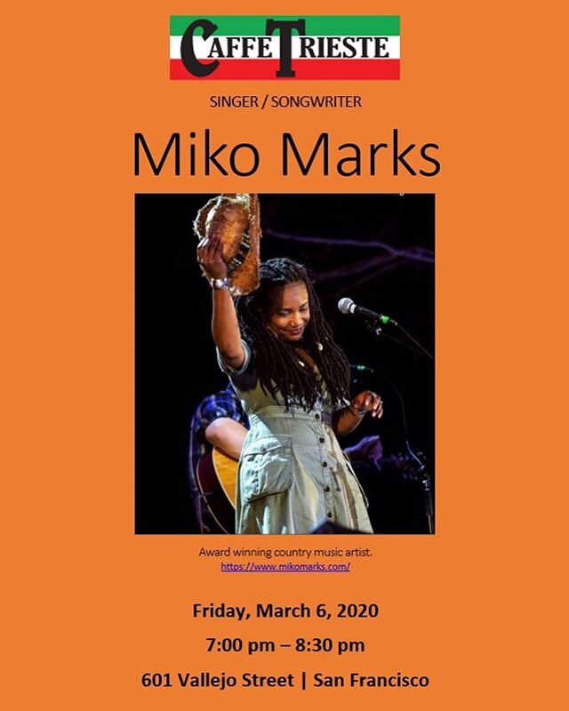 See the incomparable singer/songwriter Miko Marks at Caffe Trieste tomorrow!
.
@caffetriesteofficial
.
601 Vallejo St 7pm
.
.
.
#caffetrieste #caffetriestesanfrancisco #livemusic #coffee #coffeeshop #realcoffee #sfcoffee #cupofcoffee #localcoffeeshop