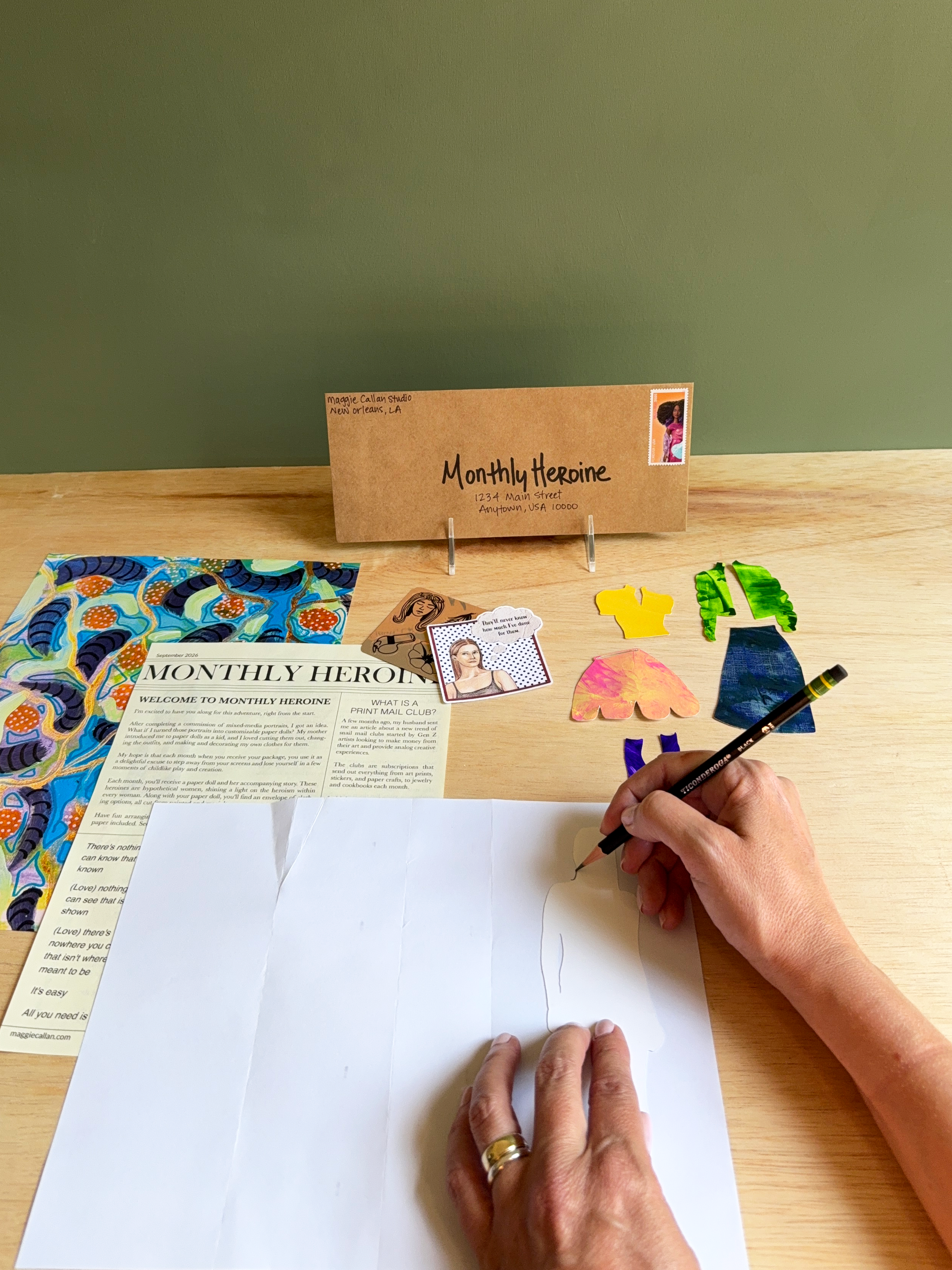 Monthly Heroine paper doll mail club by New Orleans mixed media artist Maggie Callan