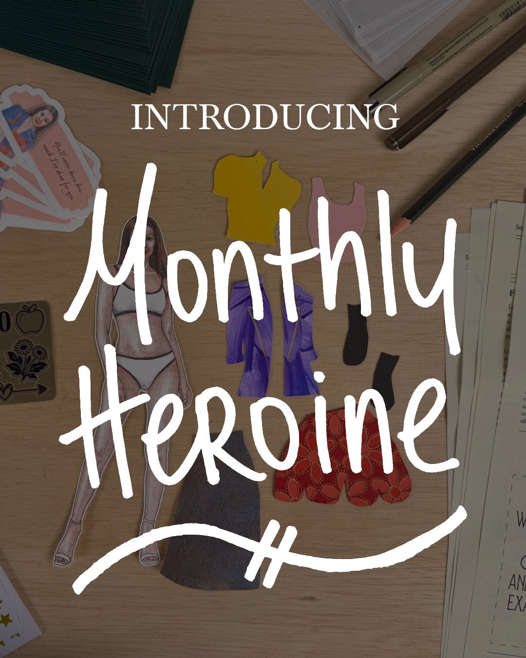 I&rsquo;m so happy to announce my newest project, Monthly Heroine, a paper doll print mail club. Members will get a tiny package each month with all these goodies: a new illustrated paper doll, clothes made from hand painted papers, a newsletter tell