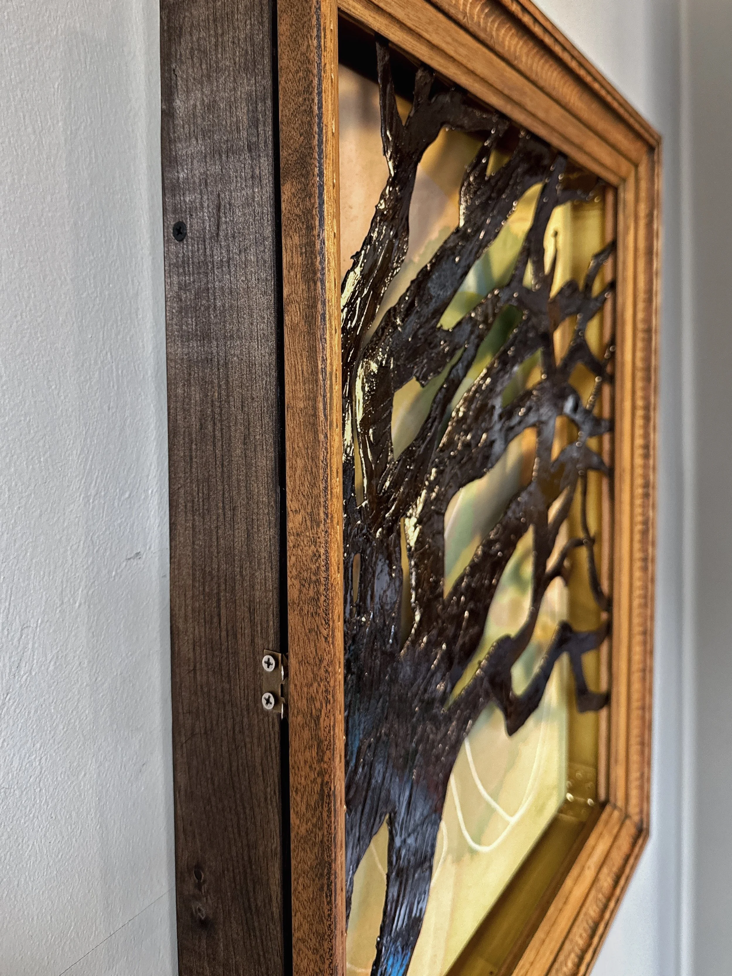 Original 3D mixed media artwork by Maggie Callan. Acrylic paint on canvas with resin-coated paper.