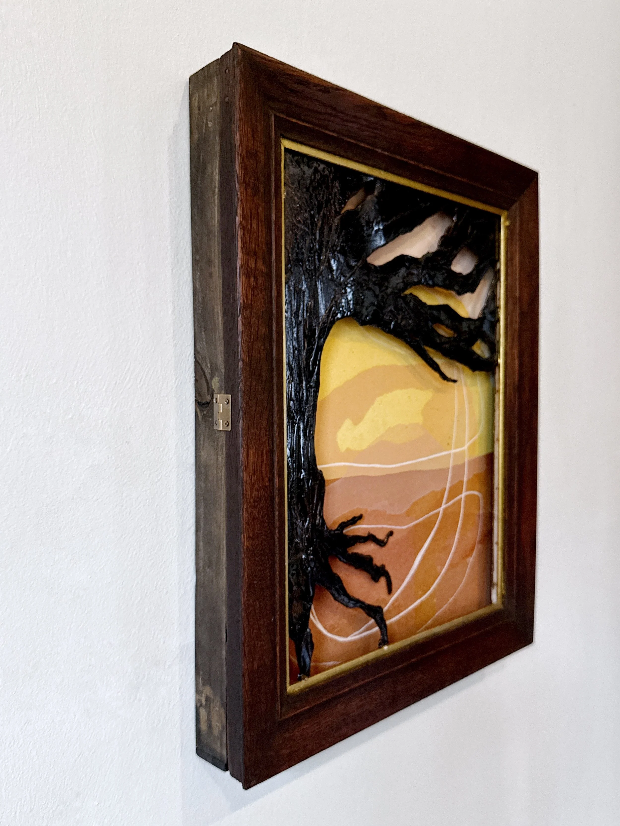 Original 3D mixed media artwork by Maggie Callan. Acrylic paint on canvas with resin-coated paper.