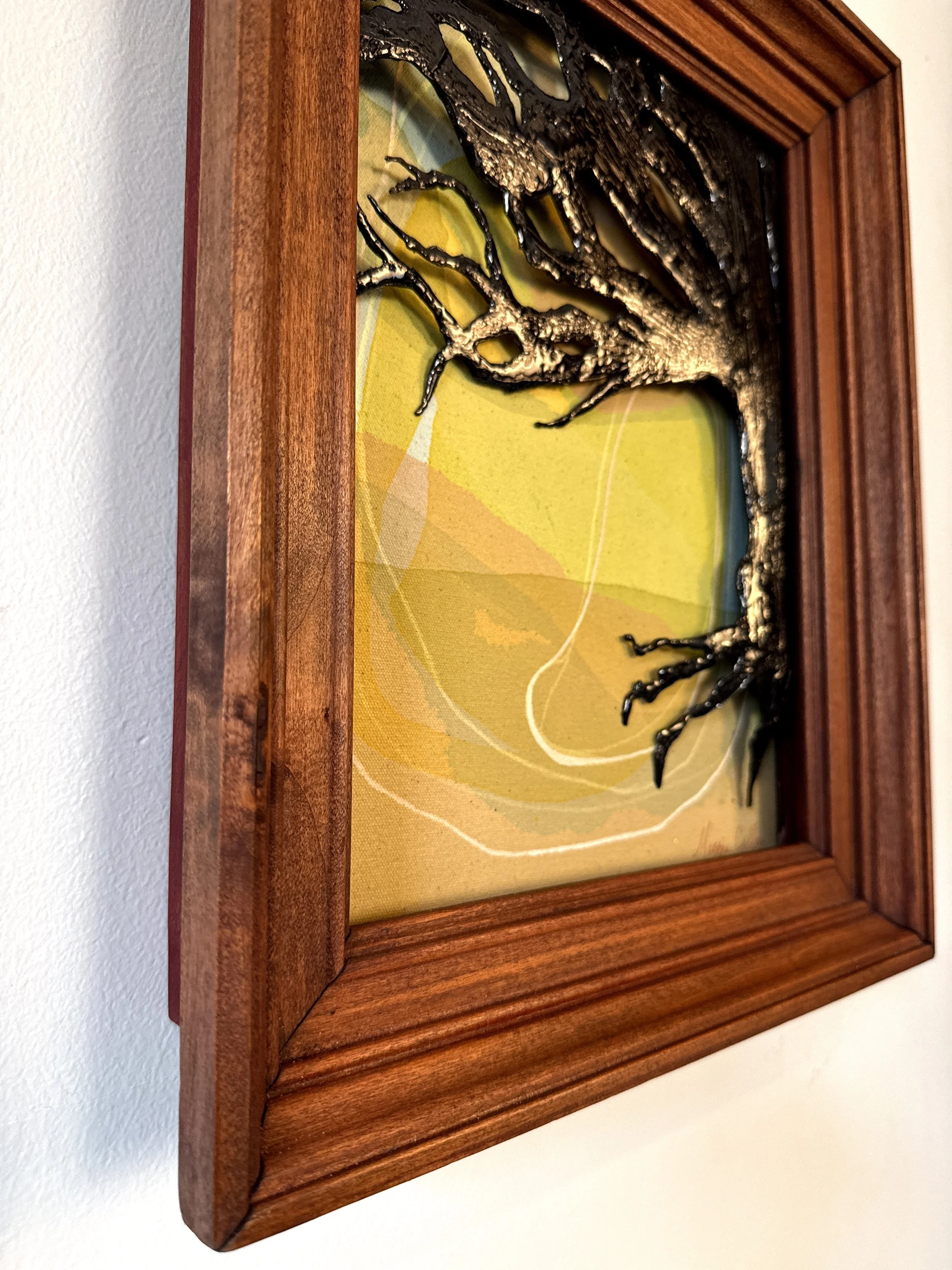 Original 3D mixed media artwork by Maggie Callan. Acrylic paint on canvas with resin-coated paper.