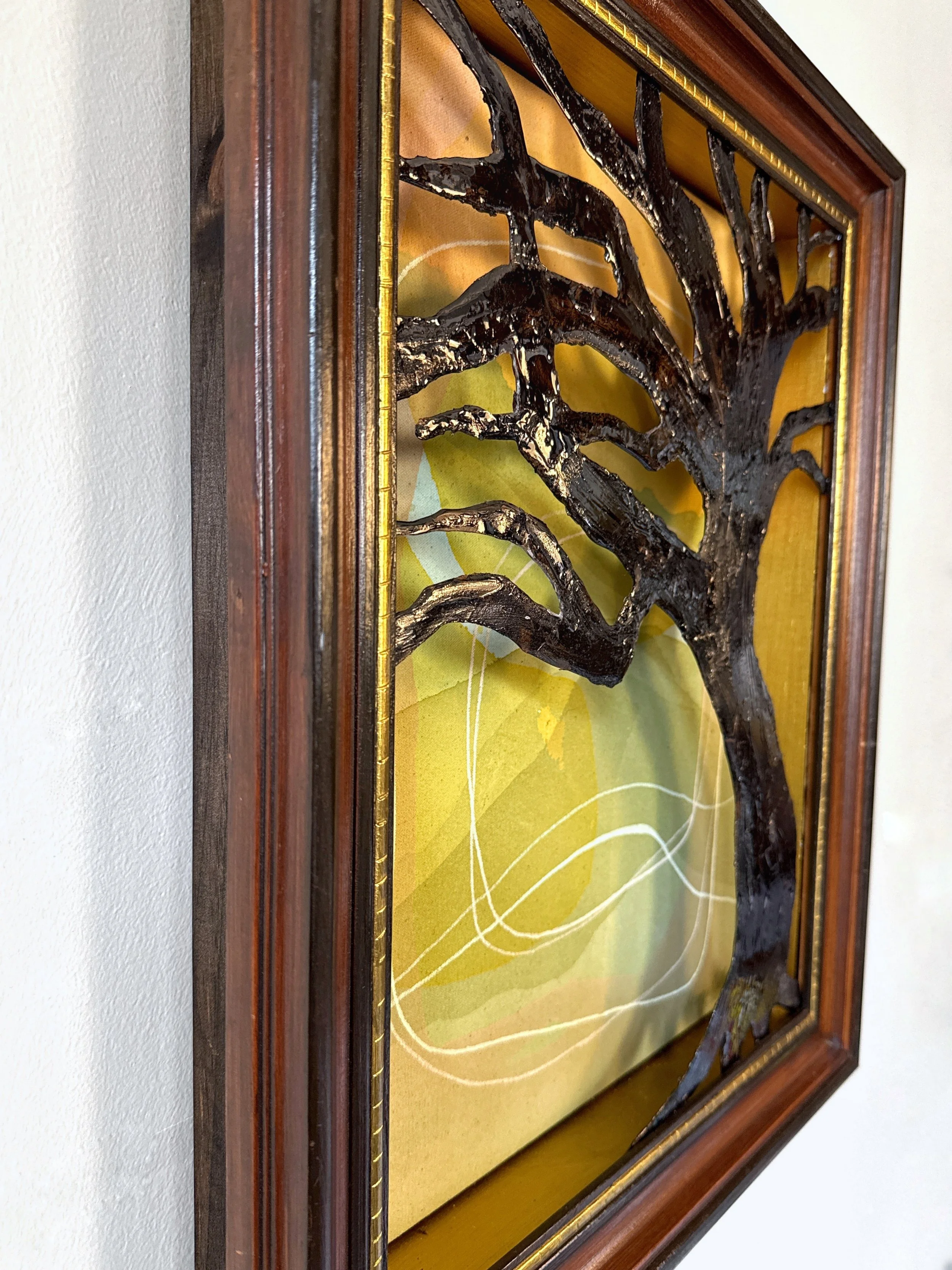 Original 3D mixed media artwork by Maggie Callan. Acrylic paint on canvas with resin-coated paper.