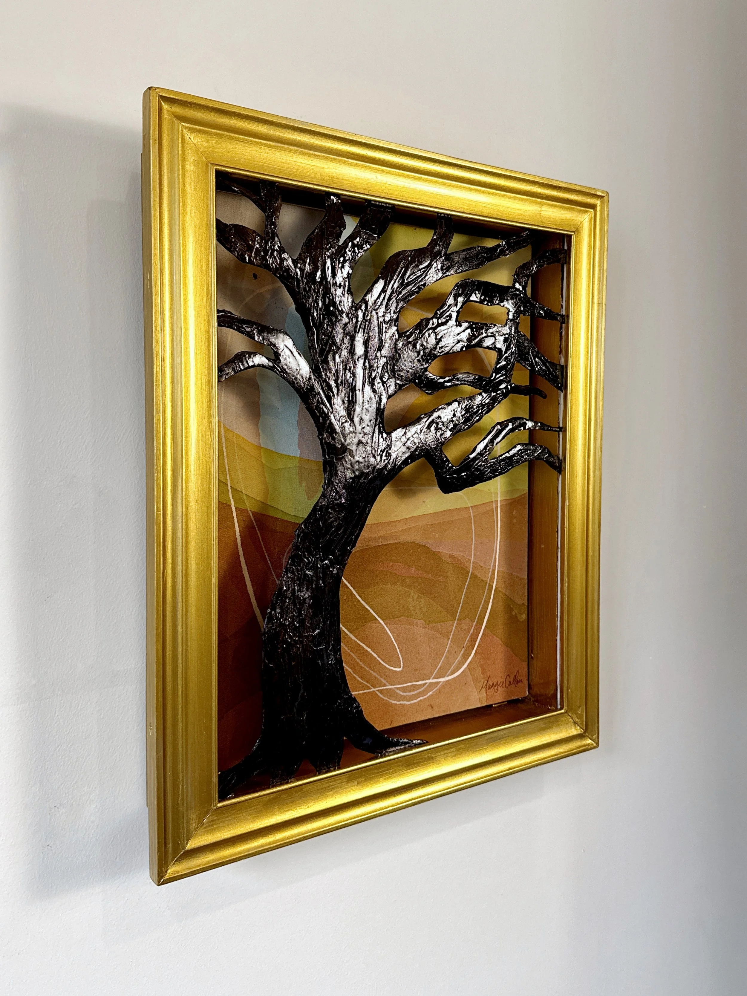 Original 3D mixed media artwork by Maggie Callan. Acrylic paint on canvas with resin-coated paper.