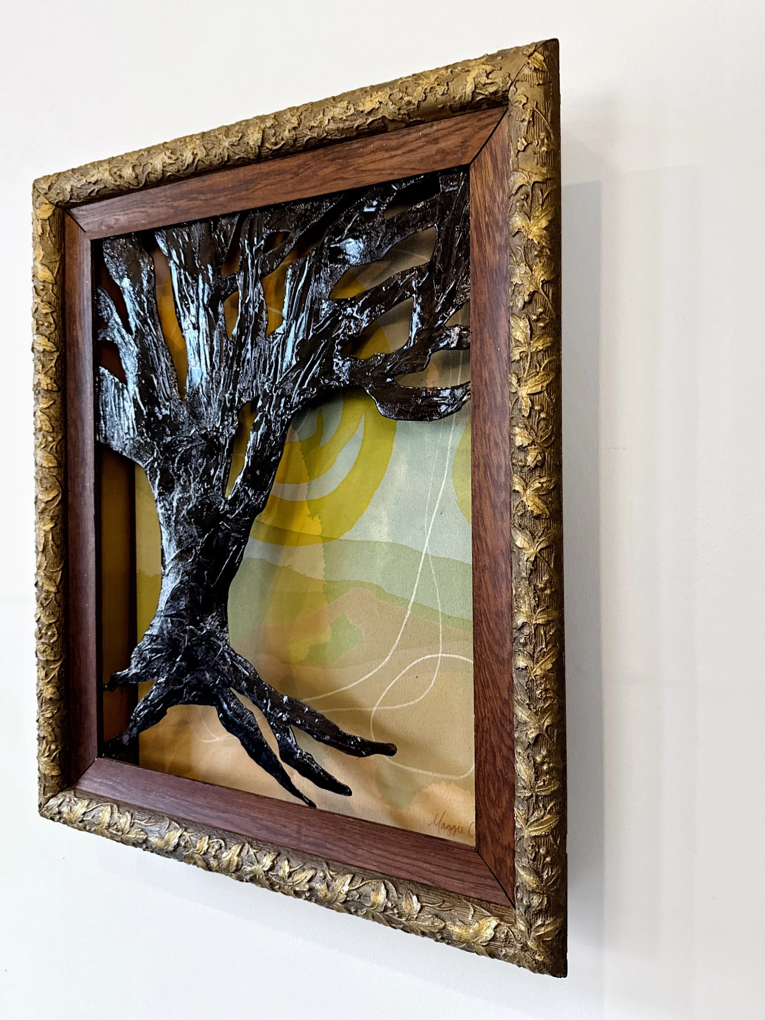 Original 3D mixed media artwork by Maggie Callan. Acrylic paint on canvas with resin-coated paper.