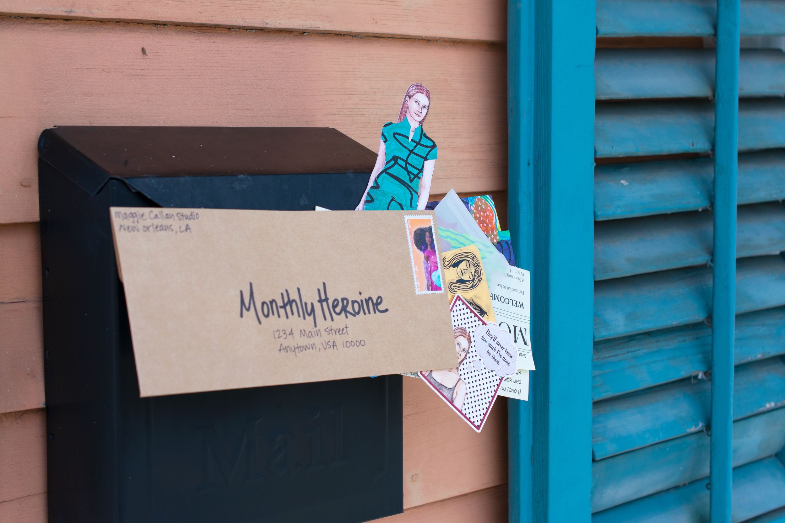 Monthly Heroine paper doll mail club by New Orleans mixed media artist Maggie Callan