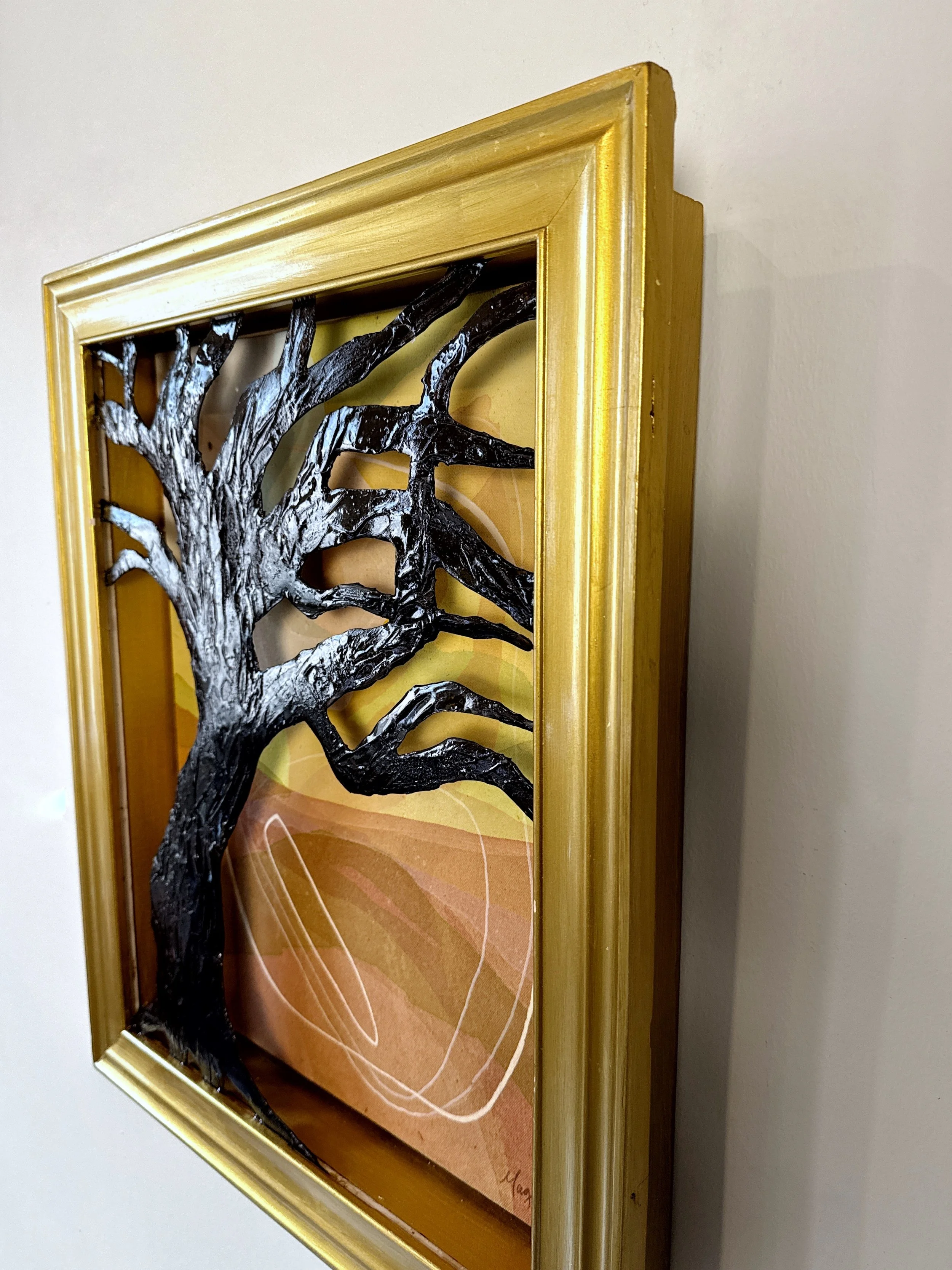 Original 3D mixed media artwork by Maggie Callan. Acrylic paint on canvas with resin-coated paper.