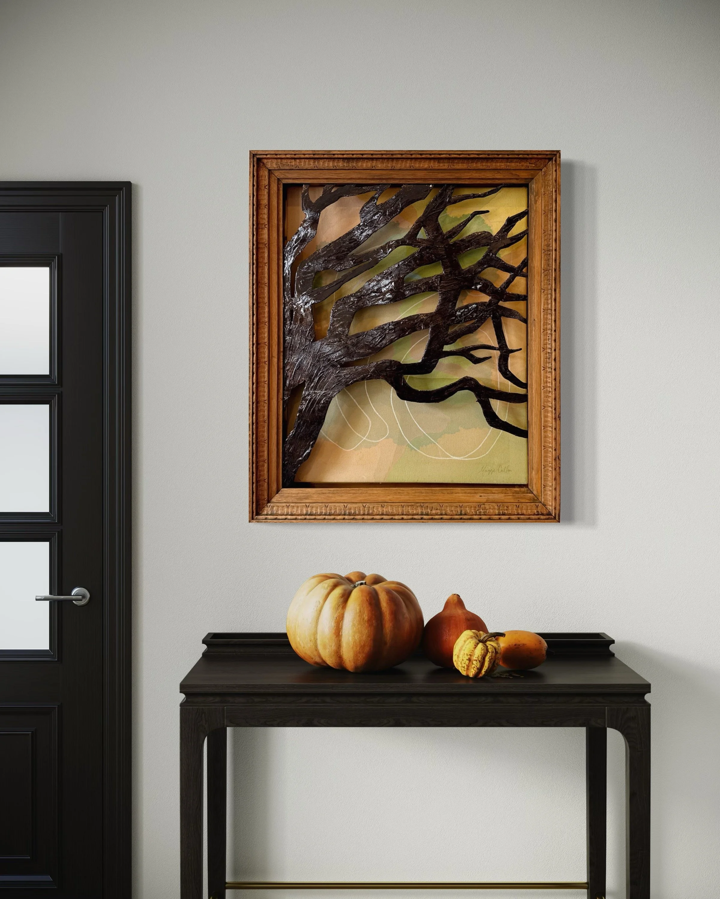 Original 3D mixed media artwork by Maggie Callan. Acrylic paint on canvas with resin-coated paper.