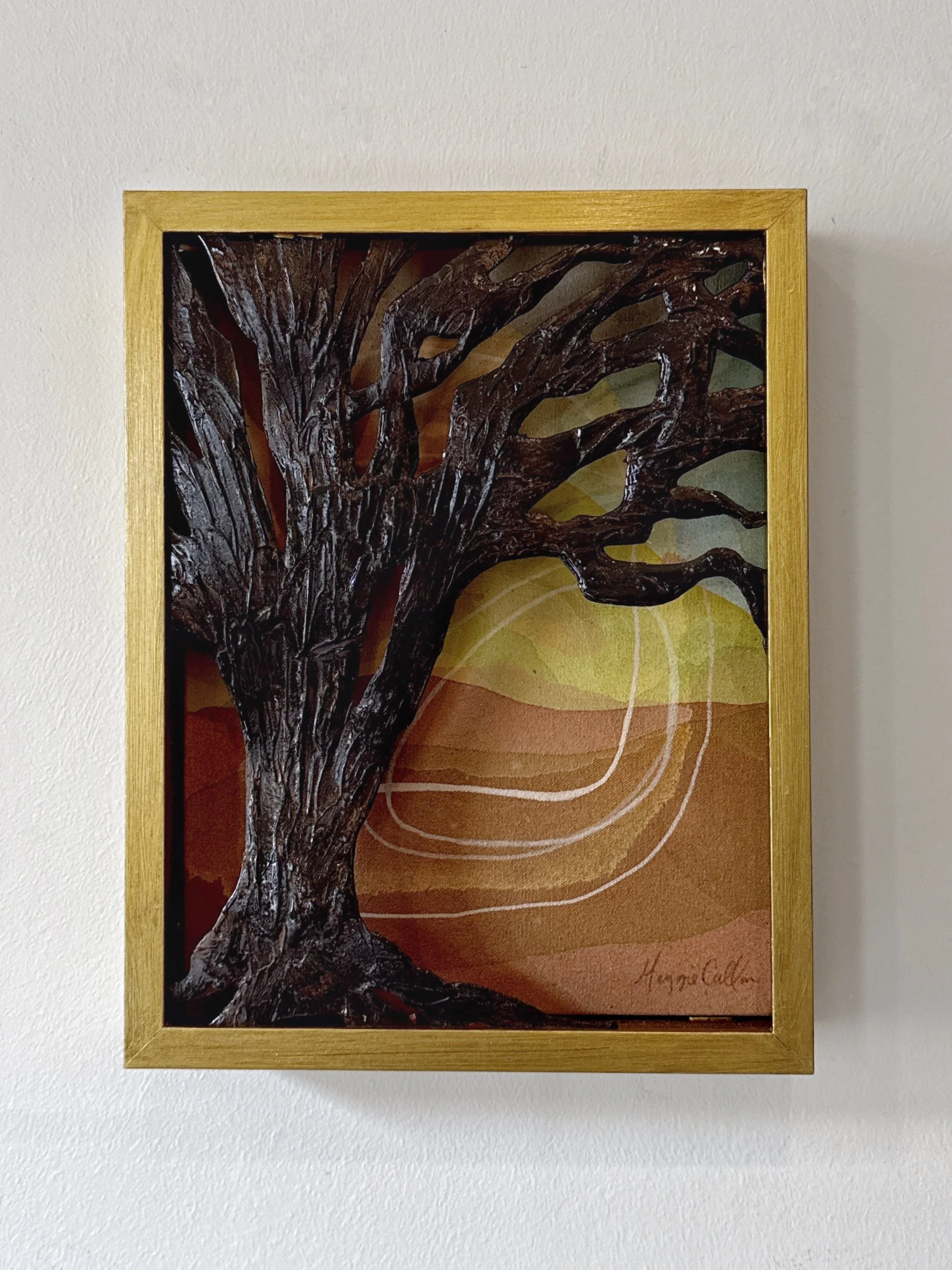 Original 3D mixed media artwork by Maggie Callan. Acrylic paint on canvas with resin-coated paper.