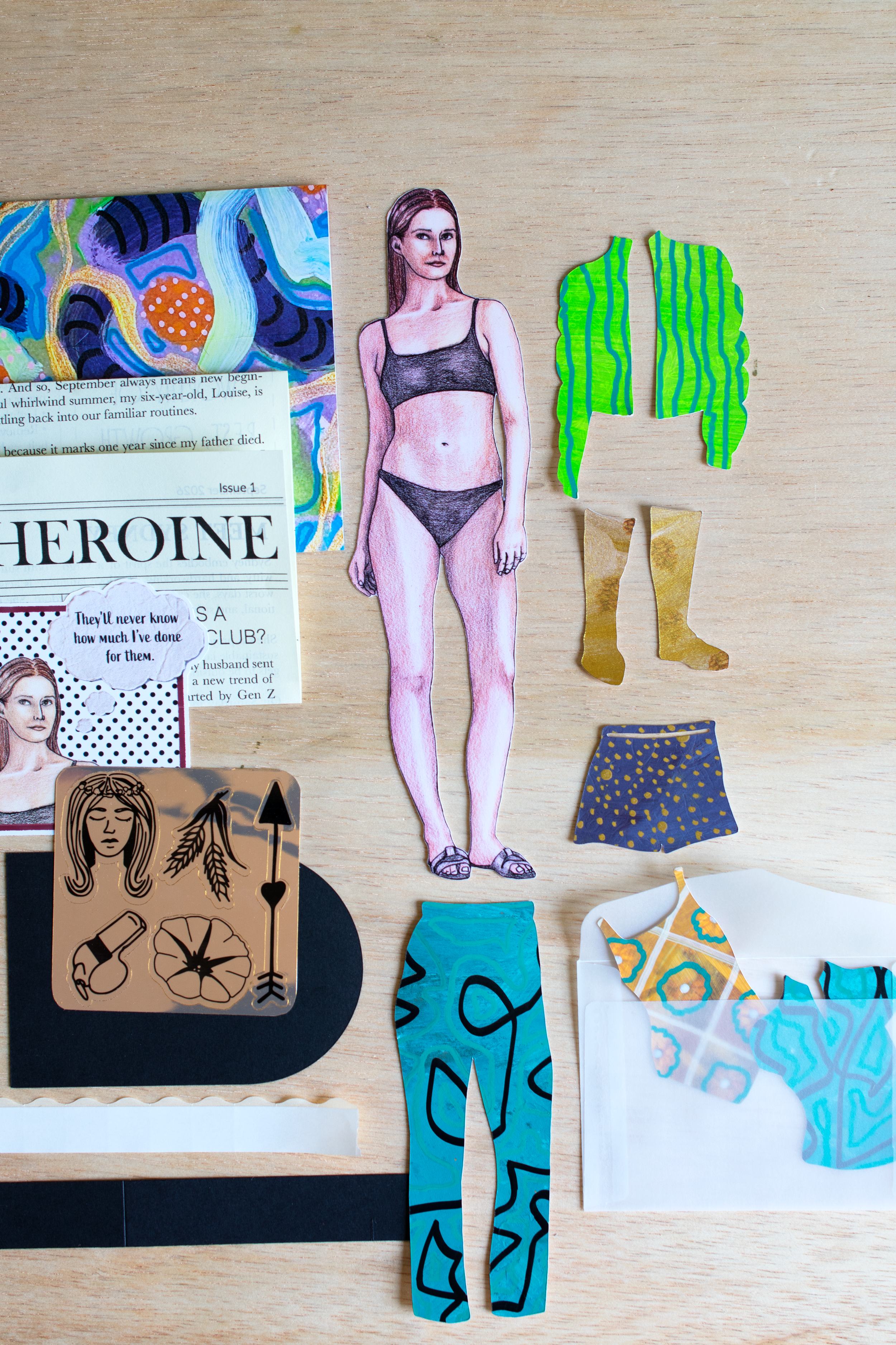 Monthly Heroine paper doll mail club by New Orleans mixed media artist Maggie Callan
