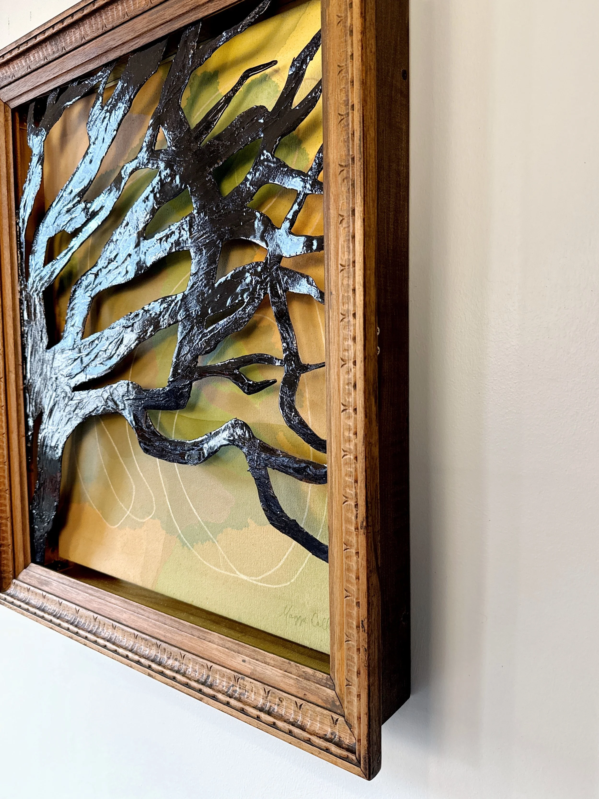 Original 3D mixed media artwork by Maggie Callan. Acrylic paint on canvas with resin-coated paper.