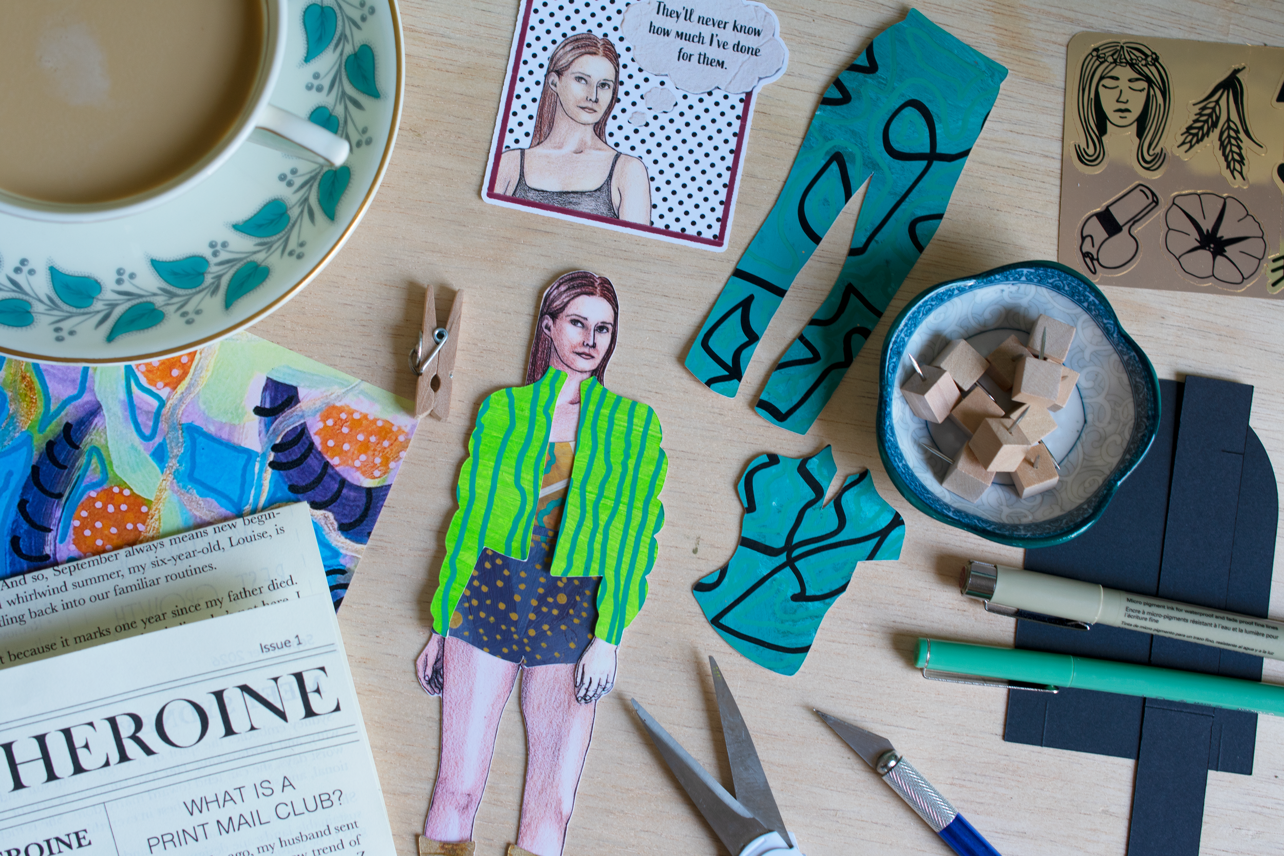 Monthly Heroine paper doll mail club by New Orleans mixed media artist Maggie Callan