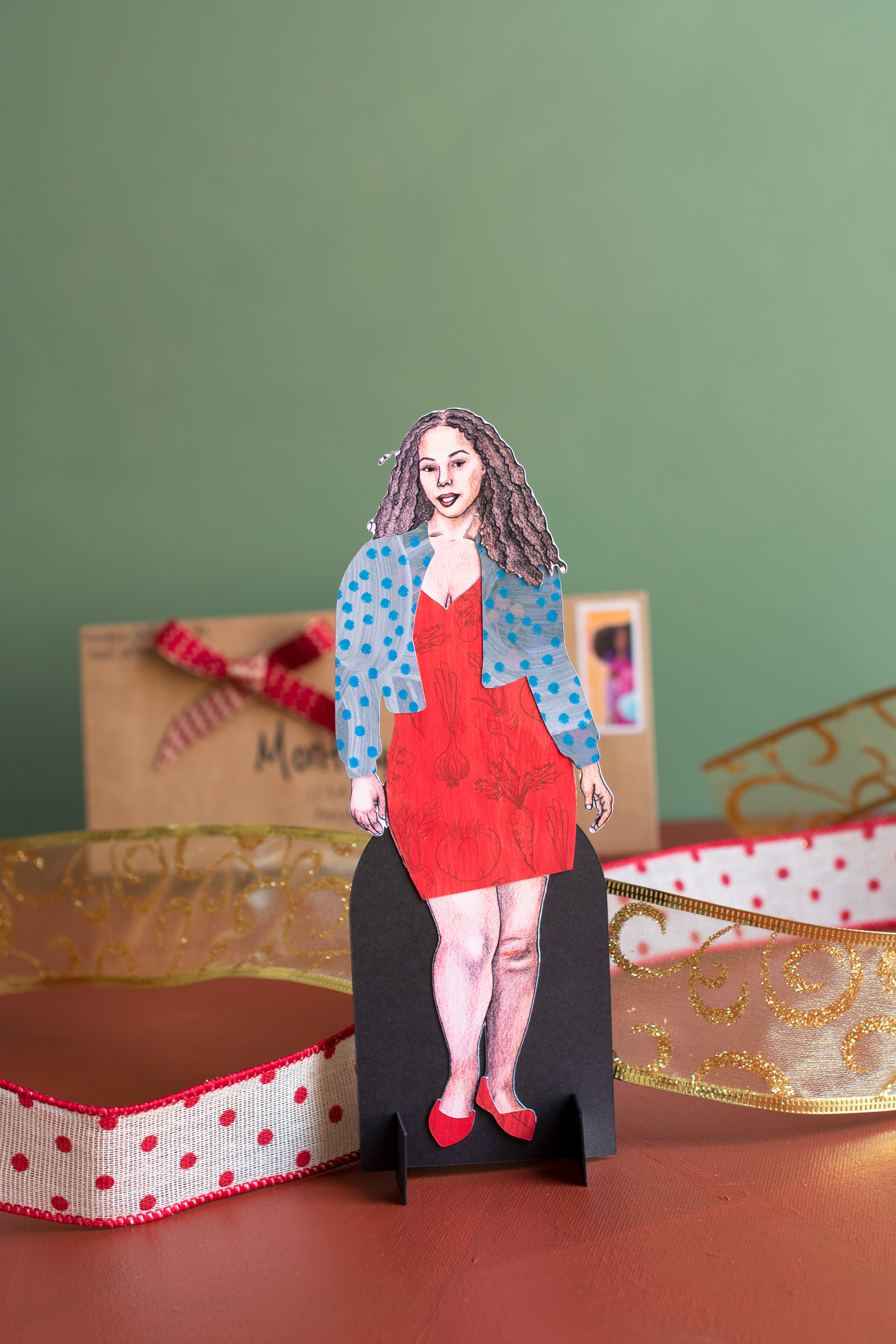 Holiday Gift Monthly Heroine paper doll mail club by New Orleans mixed media artist Maggie Callan