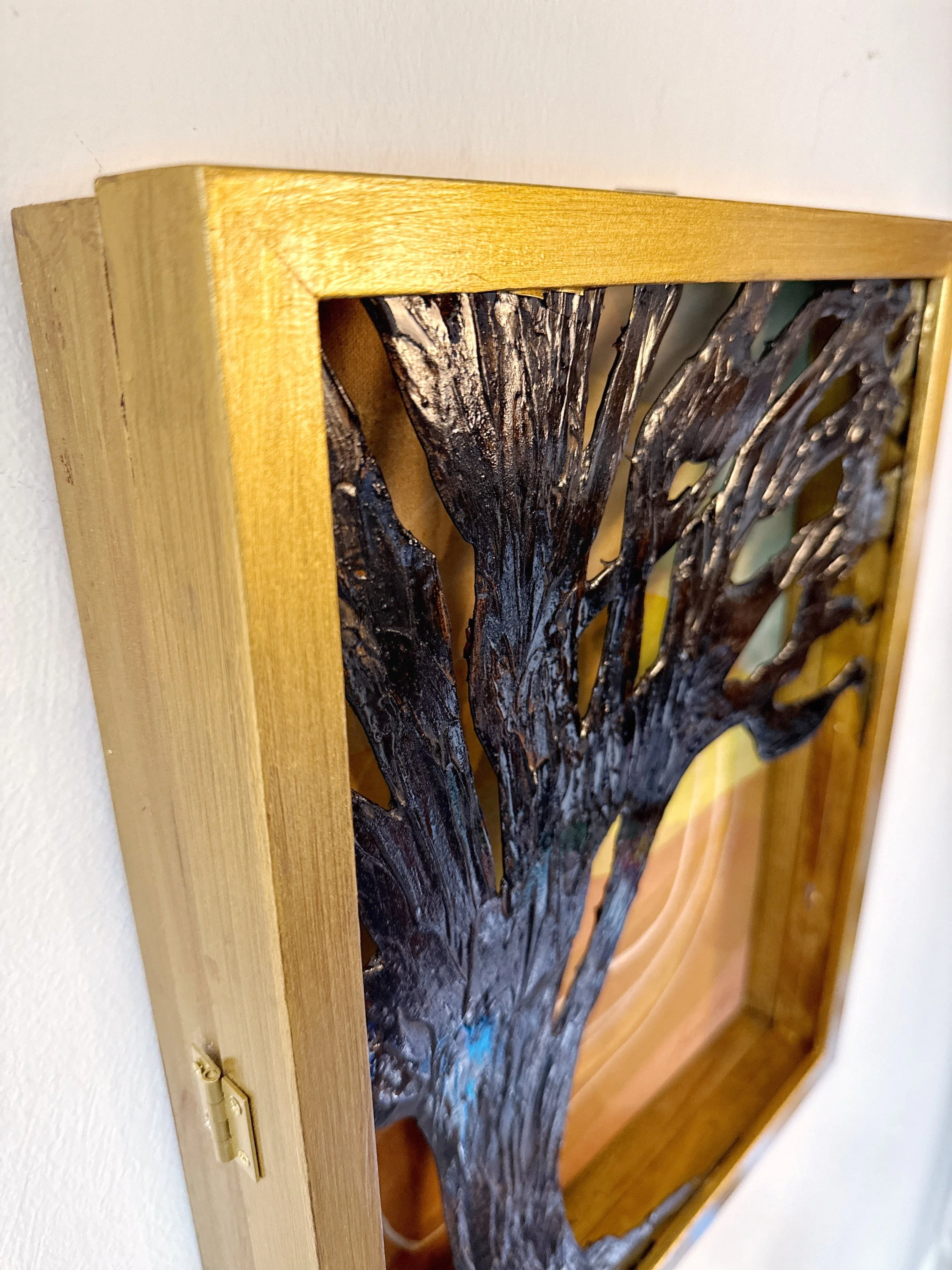 Original 3D mixed media artwork by Maggie Callan. Acrylic paint on canvas with resin-coated paper.