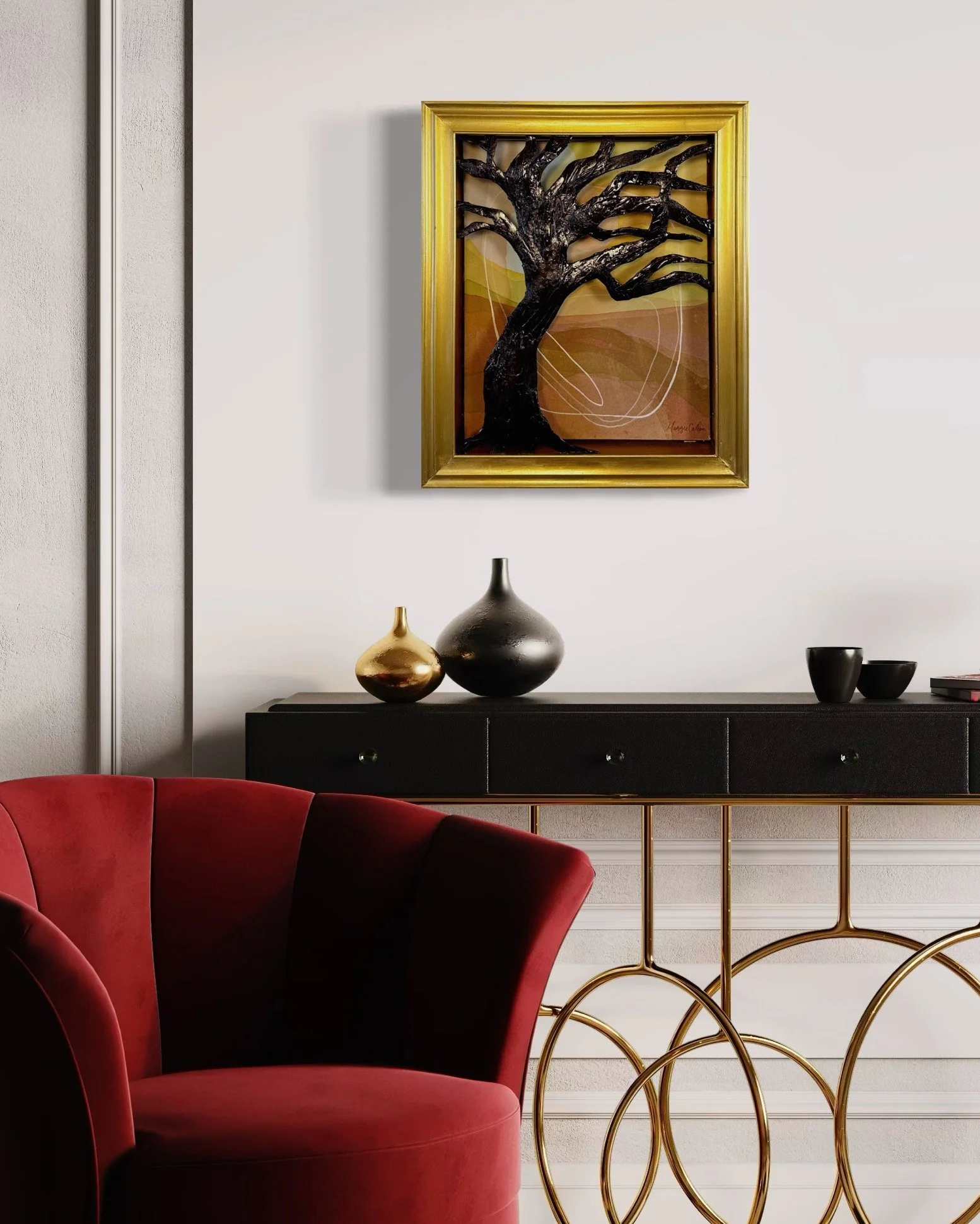 Original 3D mixed media artwork by Maggie Callan. Acrylic paint on canvas with resin-coated paper.