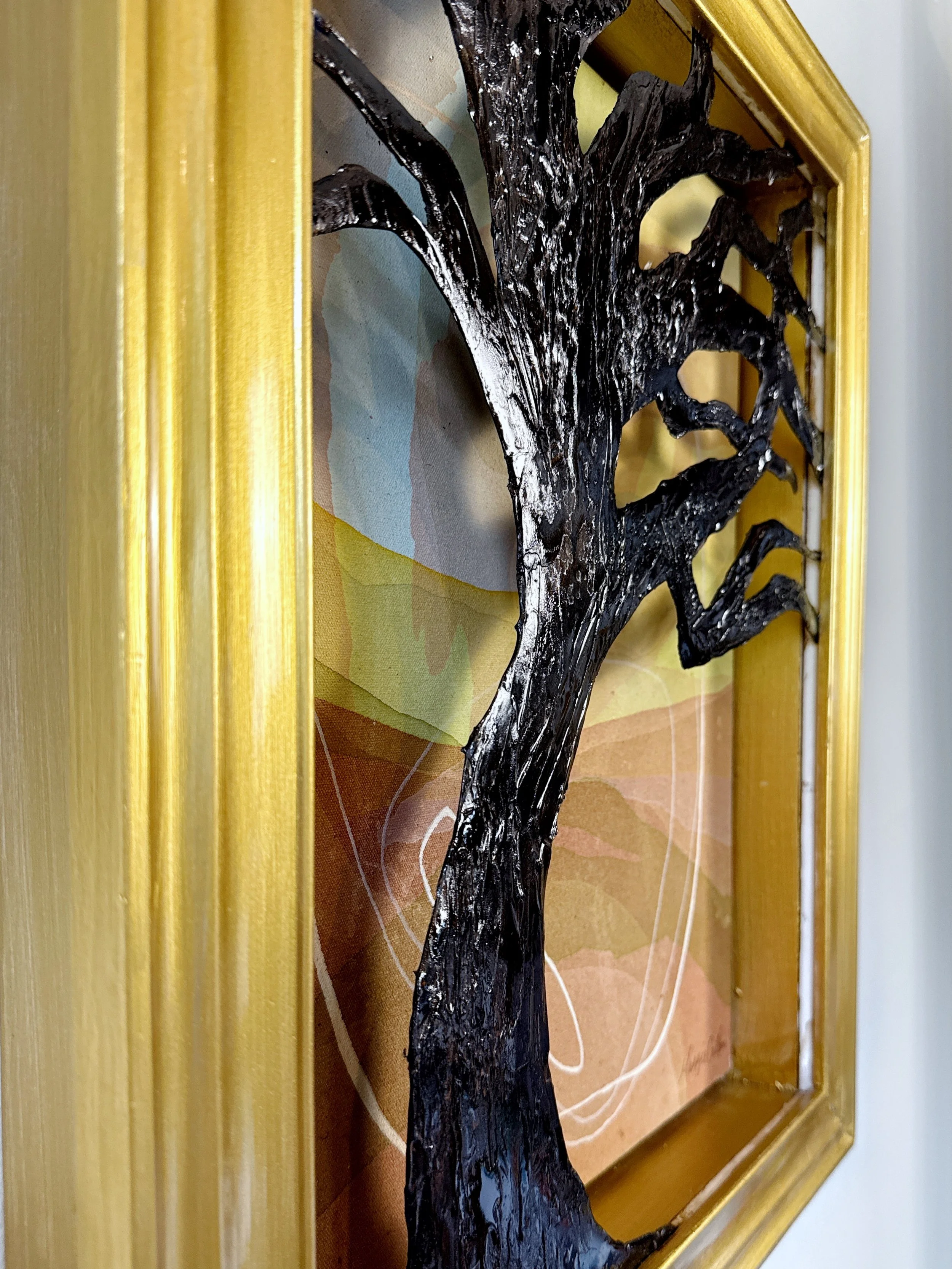 Original 3D mixed media artwork by Maggie Callan. Acrylic paint on canvas with resin-coated paper.