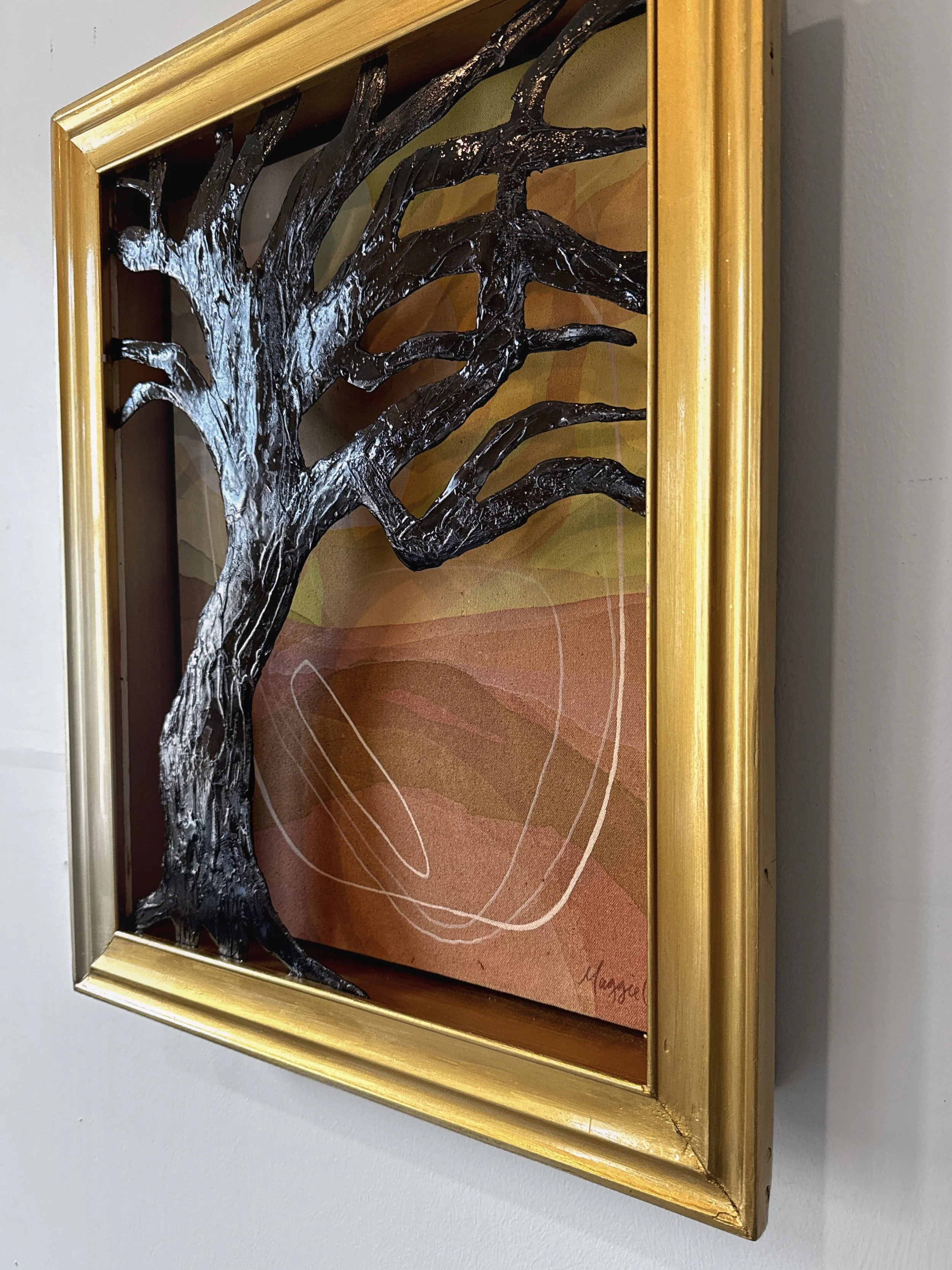 Original 3D mixed media artwork by Maggie Callan. Acrylic paint on canvas with resin-coated paper.