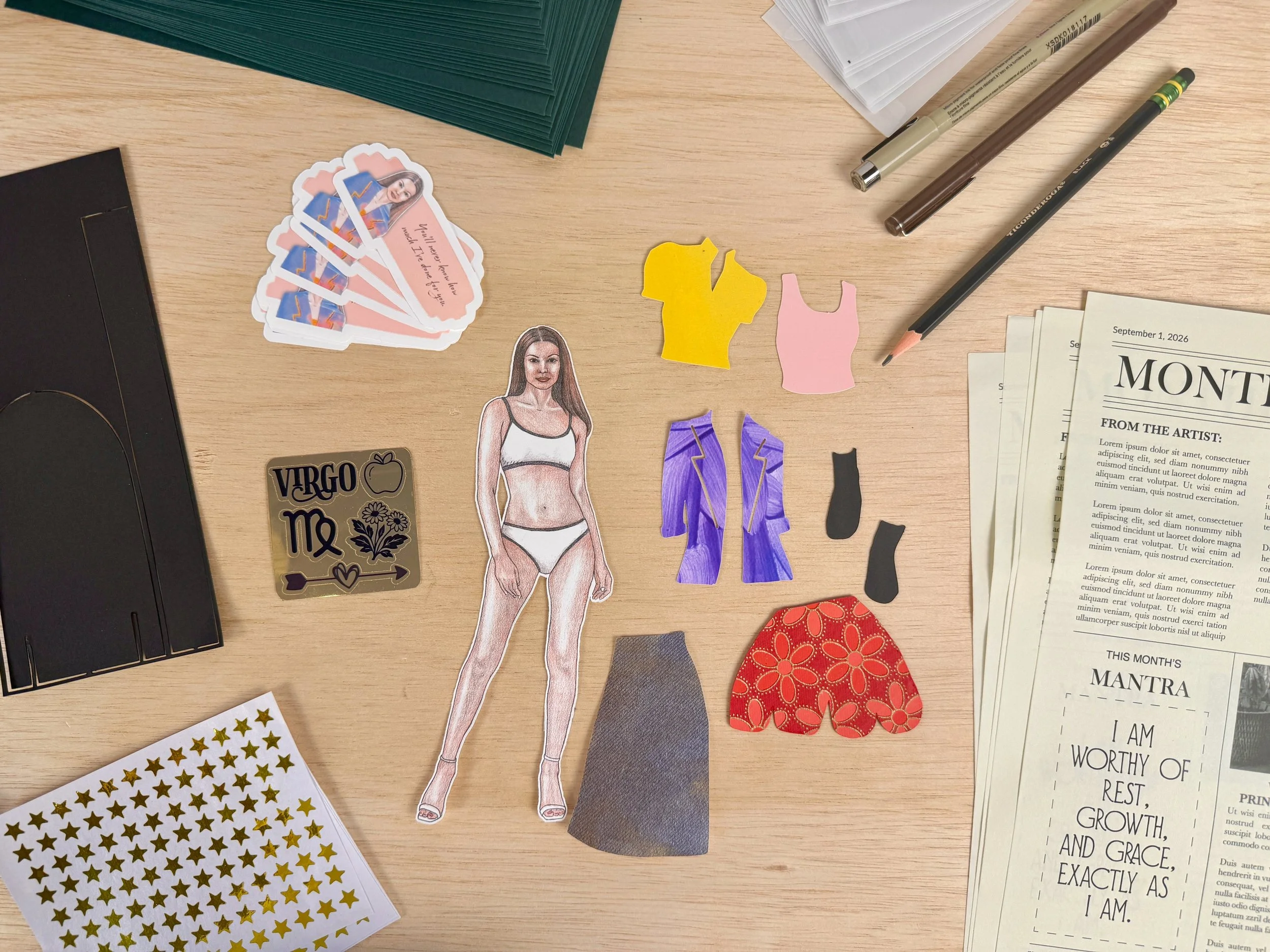 Monthly Heroine paper doll and hand-painted paper clothing by New Orleans fine artist Maggie Callan