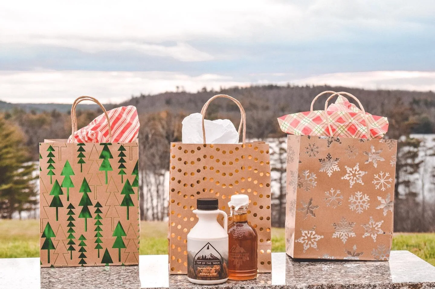 AVAILABLE NOW! Order holiday gift bags with your syrup on our website.