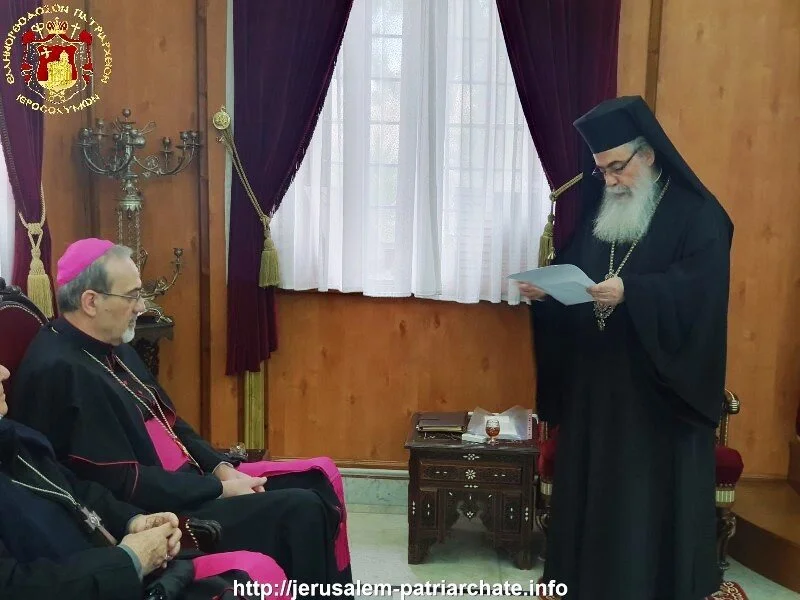  خطاب غبطة البطريرك ثيوفيلوس الثالث لتهنئة بطريرك اللّاتين الجديد بالقدس