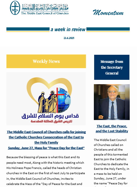 Momentum, the Weekly Newsletter from the Middle East Council of Churches