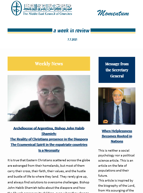 Momentum, the Weekly Newsletter from the Middle East Council of Churches