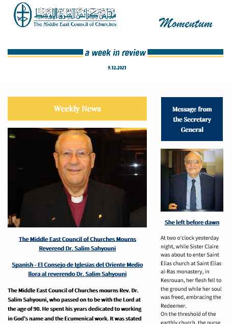 Momentum, the Weekly Newsletter from the Middle East Council of Churches