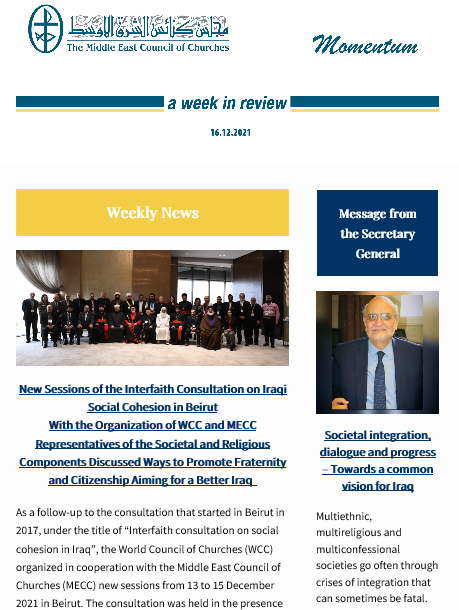 Momentum, the Weekly Newsletter from the Middle East Council of Churches