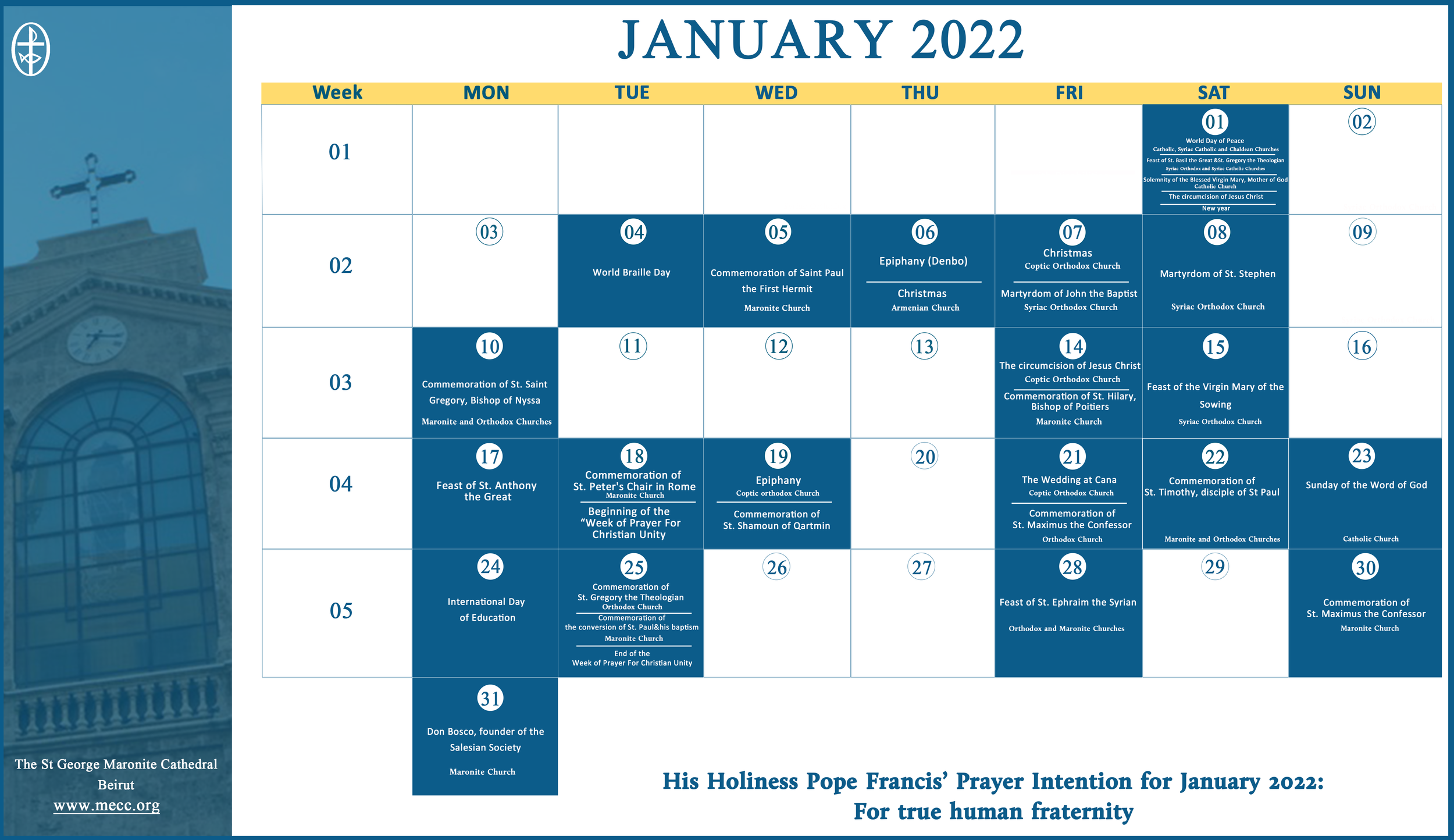 The Middle East Council of Churches Issues the Ecumenical Calendar for January 2022