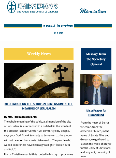 Momentum, the Weekly Newsletter from the Middle East Council of Churches