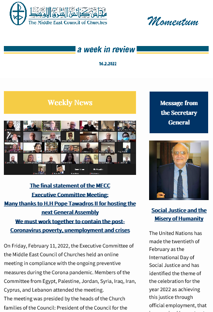 Momentum, the Weekly Newsletter from the Middle East Council of Churches