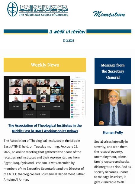 Momentum, the Weekly Newsletter from the Middle East Council of Churches