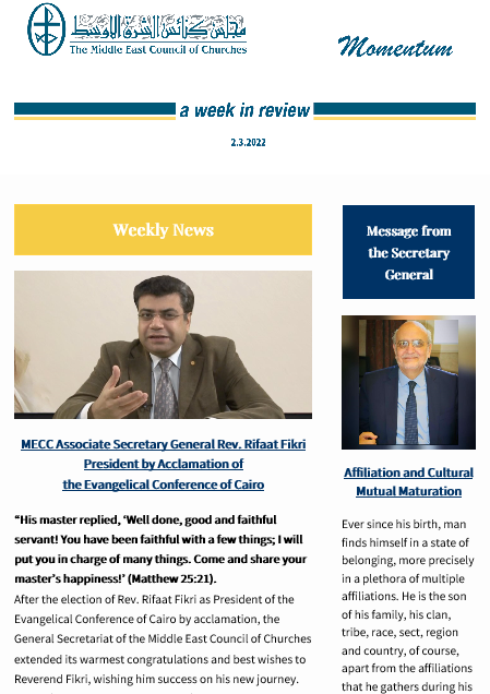 Momentum, the Weekly Newsletter from the Middle East Council of Churches