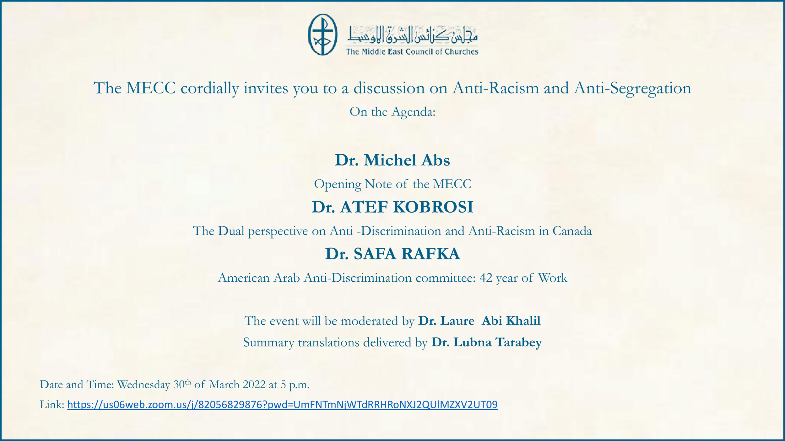 مجلس كنائس الشرق الأوسط يدعوكم إلى حلقة حوارية حول مناهضة العنصرية والتمييز