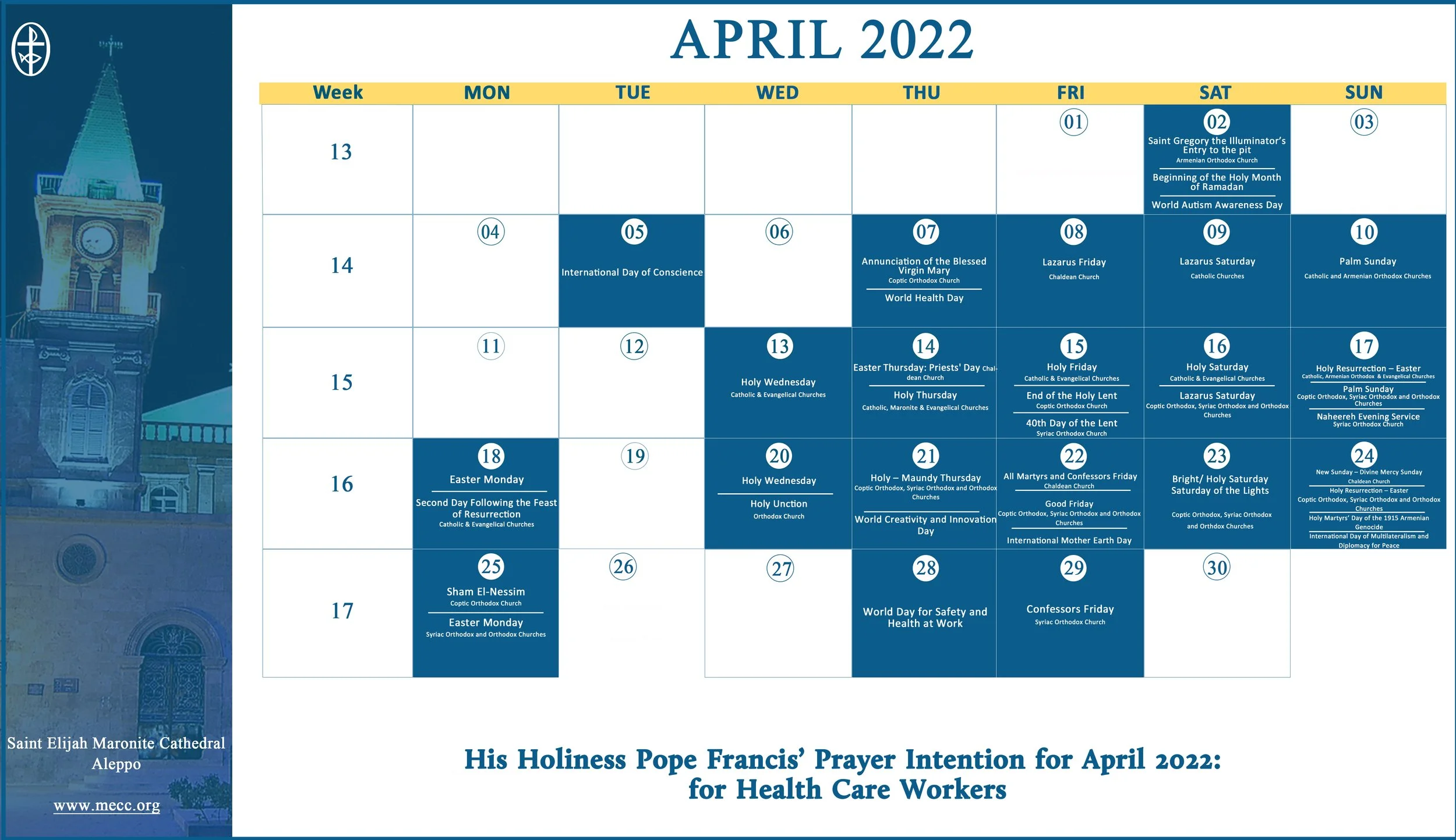 The Middle East Council of Churches Issues the Ecumenical Calendar for April 2022