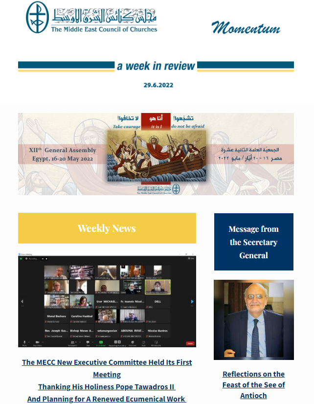 Momentum, the Weekly Newsletter from the Middle East Council of Churches