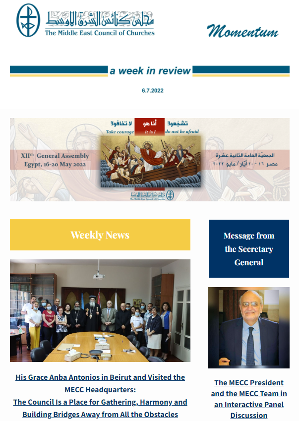 Momentum, the Weekly Newsletter from the Middle East Council of Churches