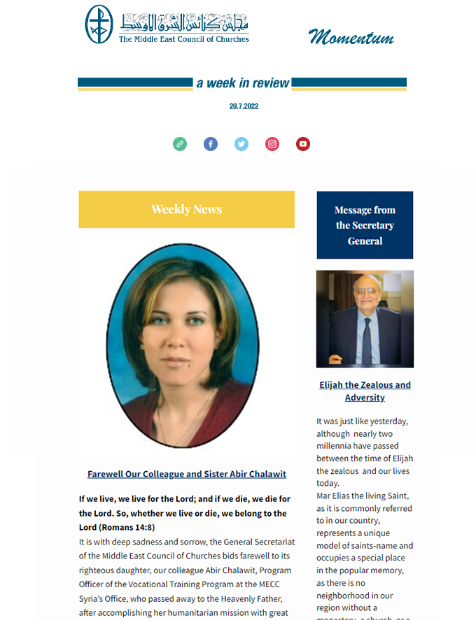Momentum, the Weekly Newsletter from the Middle East Council of Churches